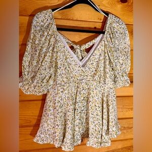 Blu Pepper Yellow Floral Puff Sleeve Blouse